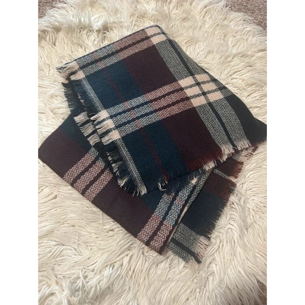 Acrylic blanket scarf maroon navy beige